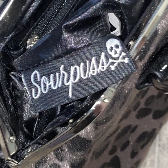 SOURPUSS GRAY & BLACK LEOPARD PURSE Rockabilly Punk Pinup RARE